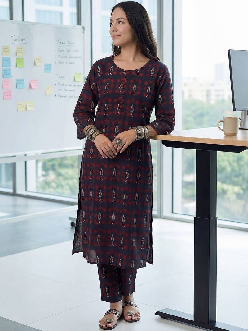 Women Ethnic Motifs Printed Cotton Kurta with Trousers