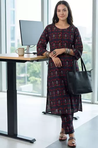 Women Ethnic Motifs Printed Cotton Kurta with Trousers