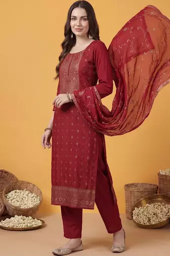 Women Ethnic Motifs Kurta with Trousers & With Dupatta