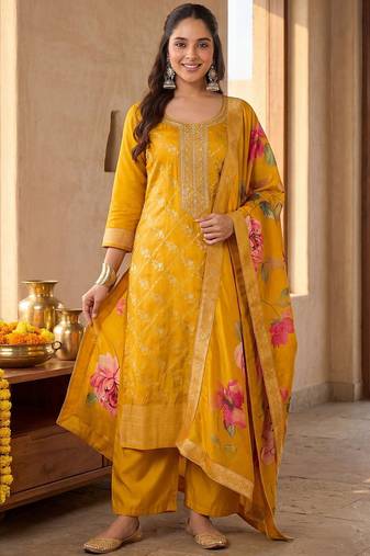 Women Ethnic Motifs Embroidered Kurta with Trousers & With Dupatta