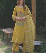 Women Ethnic Motifs Embroidered Sequinned Kurta with Trousers & With Dupatta