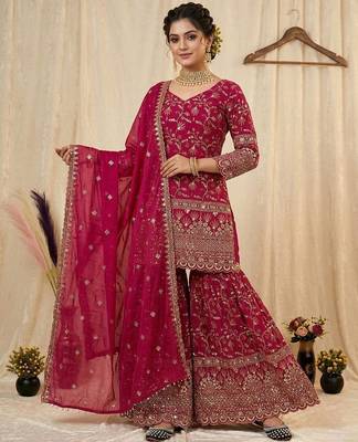 Pink Color Sequence Embroidery Work Silk Blend Salwar Suit 1