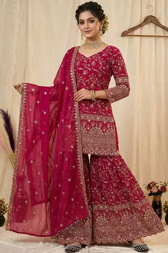 Pink Color Sequence Embroidery Work Silk Blend Salwar Suit