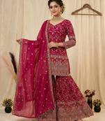 Pink Color Sequence Embroidery Work Silk Blend Salwar Suit