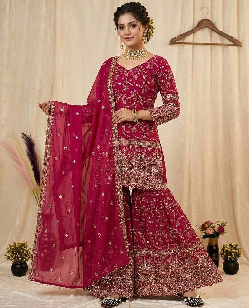 Pink Color Sequence Embroidery Work Silk Blend Salwar Suit