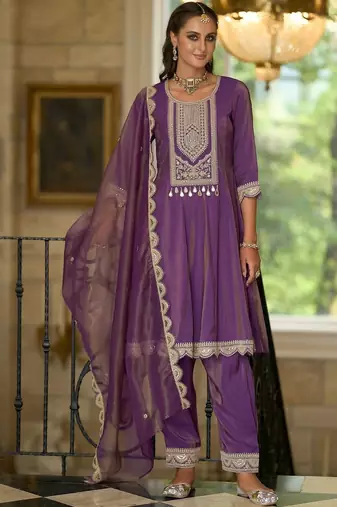 Women Ethnic Motifs Embroidered Panelled Thread Work Kurta with Trousers & With Dupatta