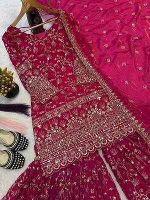 Pink Color Sequence Embroidery Work Silk Blend Salwar Suit 2