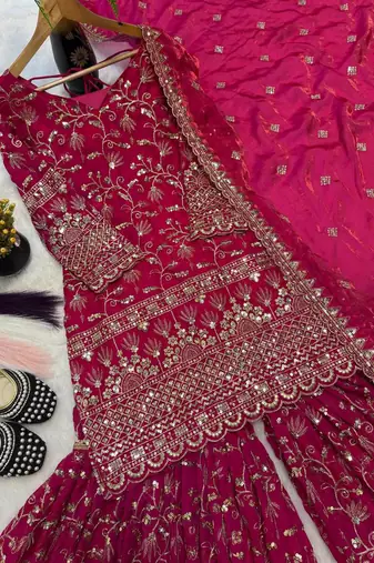 Pink Color Sequence Embroidery Work Silk Blend Salwar Suit