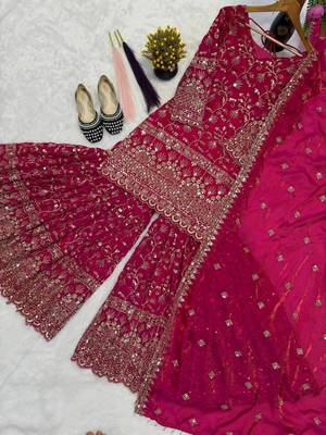 Pink Color Sequence Embroidery Work Silk Blend Salwar Suit 3