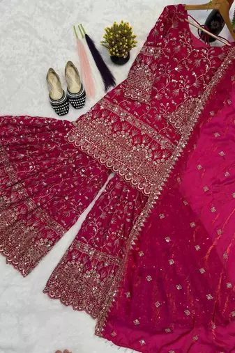 Pink Color Sequence Embroidery Work Silk Blend Salwar Suit