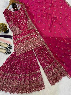 Pink Color Sequence Embroidery Work Silk Blend Salwar Suit 4