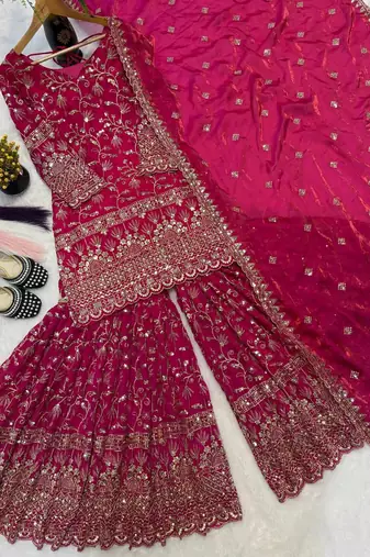 Pink Color Sequence Embroidery Work Silk Blend Salwar Suit
