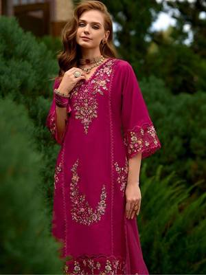 Women Floral Embroidered Thread Work Kurta with Trousers & With Dupatta 3