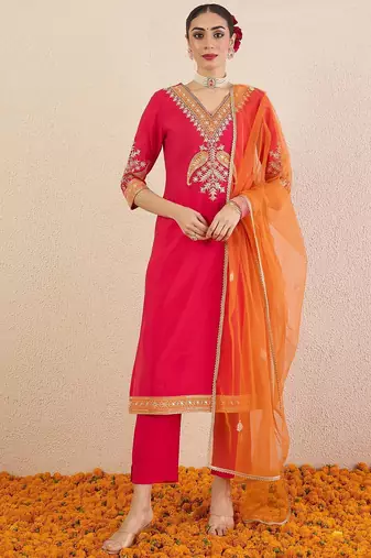 Women Ethnic Motifs Embroidered Kurta with Trousers & Dupatta
