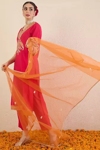 Women Ethnic Motifs Embroidered Kurta with Trousers & Dupatta