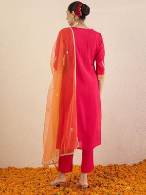 Women Ethnic Motifs Embroidered Kurta with Trousers & Dupatta 5