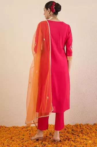 Women Ethnic Motifs Embroidered Kurta with Trousers & Dupatta