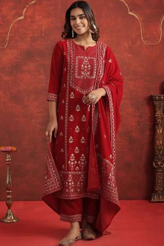 Women Ethnic Motifs Embroidered Kurta with Trousers & Dupatta