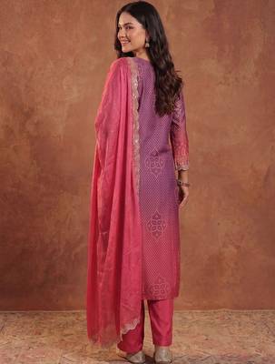 Women Ombre Dyed Thread Work Kurta with Trousers & With Dupatta 4
