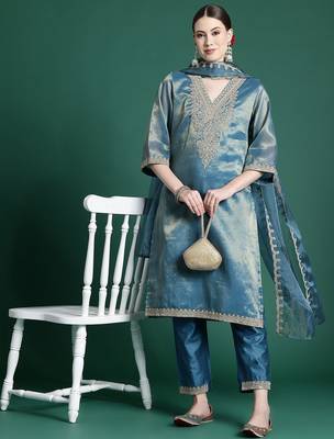 Women Ethnic Motifs Embroidered Kurta with Trousers & With Dupatta 1