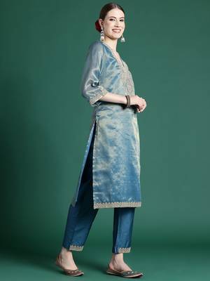Women Ethnic Motifs Embroidered Kurta with Trousers & With Dupatta 6