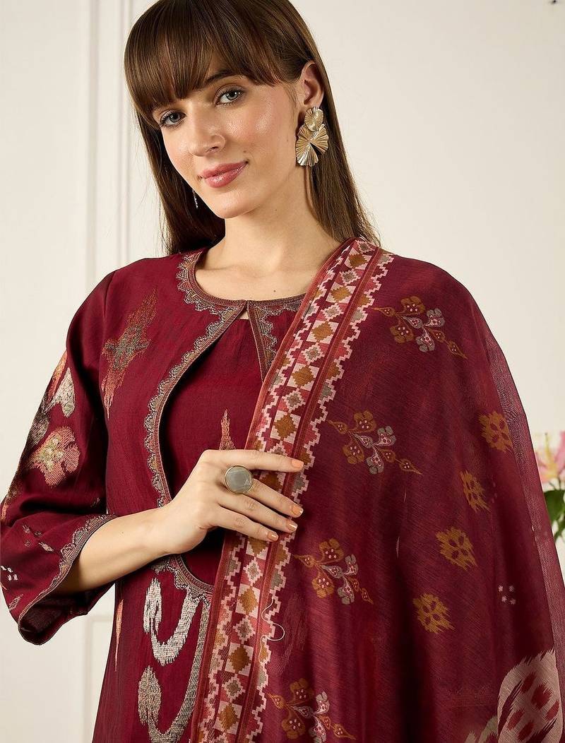 Women Ethnic Motifs Embroidered Thread Work Kurta with Trousers & With Dupatta
