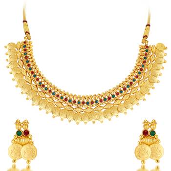 Glimmery Gold Plated Temple Jewellery Necklace Set 2