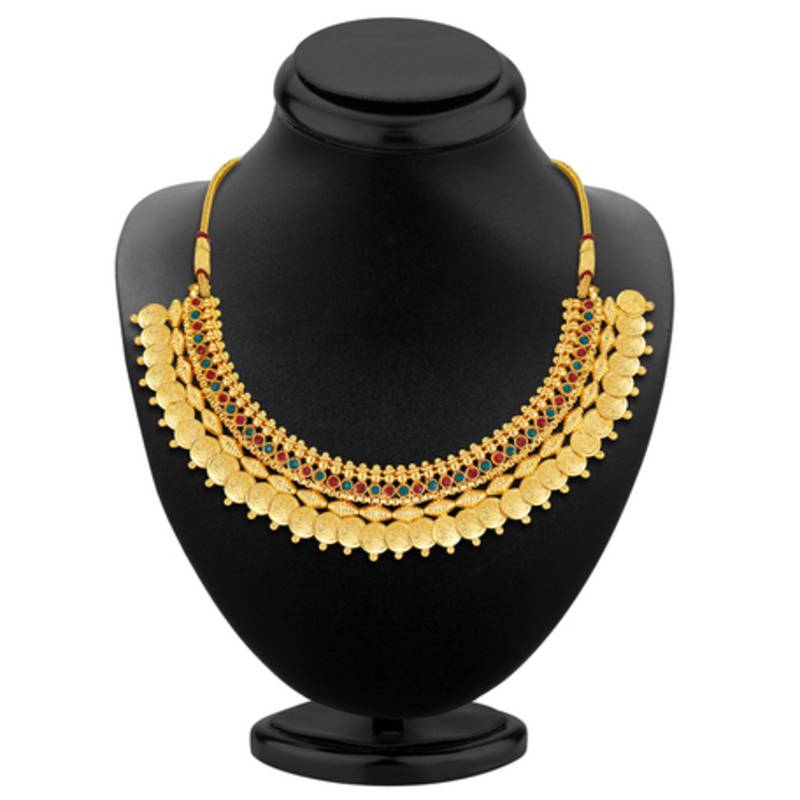Glimmery Gold Plated Temple Jewellery Necklace Set