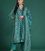 Women Floral Printed Empire Cotton Kurta with Trousers & With Dupatta