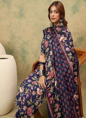 Floral printed cotton round neck kurta trouser & dupatta set 4