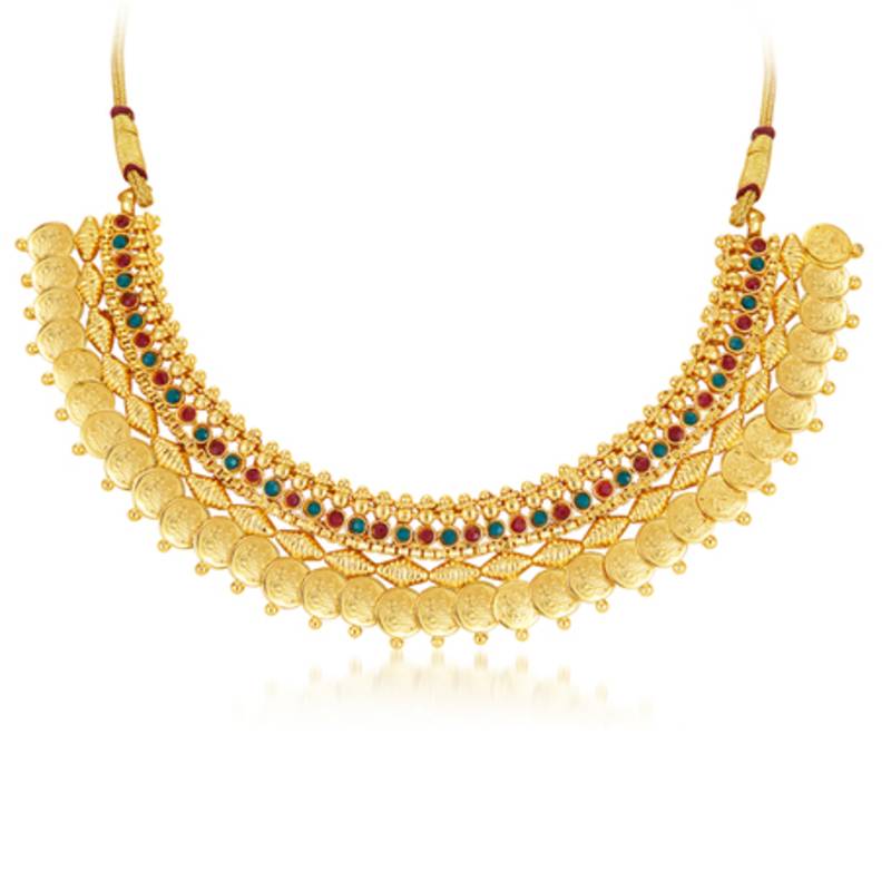 Glimmery Gold Plated Temple Jewellery Necklace Set