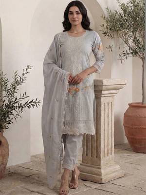 Women Ethnic Motifs Embroidered Thread Work Cotton Kurta with Trousers & With Dupatta 1