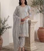 Women Ethnic Motifs Embroidered Thread Work Cotton Kurta with Trousers & With Dupatta