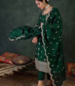 Women Ethnic Motifs Embroidered Kurta with Trousers & With Dupatta