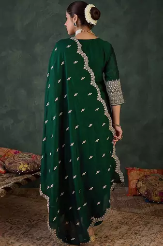 Women Ethnic Motifs Embroidered Kurta with Trousers & With Dupatta