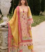Women Floral Printed Sequinned Linen Kurta with Trousers & With Dupatta