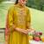 Floral Embroidered Thread Work Tieup Neck A-Line Kurta With Trousers & Dupatta