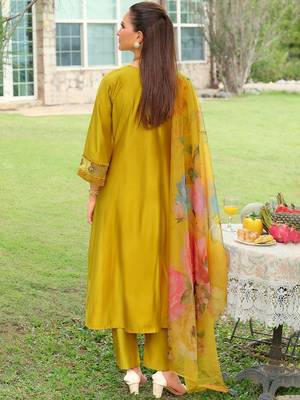Floral Embroidered Thread Work Tieup Neck A-Line Kurta With Trousers & Dupatta 4