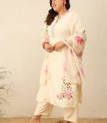Plus Size Floral Printed Kurta with Trousers & With Dupatta