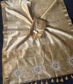 Cream Color Latkan With Cut Dana Work Silk Blend Saree