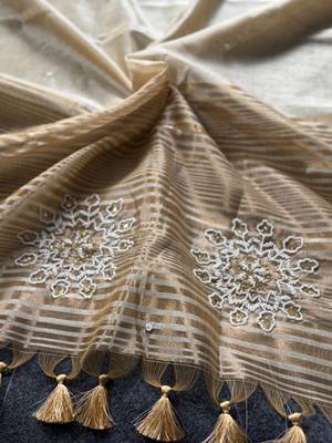 Cream Color Latkan With Cut Dana Work Silk Blend Saree 3