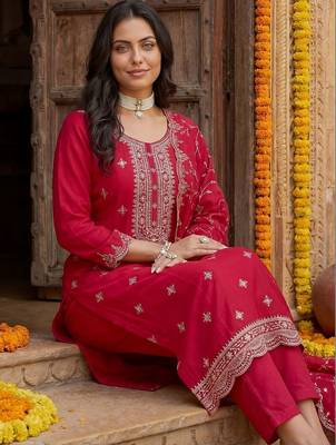 Women Ethnic Motifs Embroidered Thread Work Kurta with Trousers & With Dupatta 1