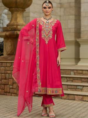 Women Geometric Embroidered A-Line Kurta with Trousers & Dupatta 1