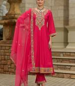 Women Geometric Embroidered A-Line Kurta with Trousers & Dupatta