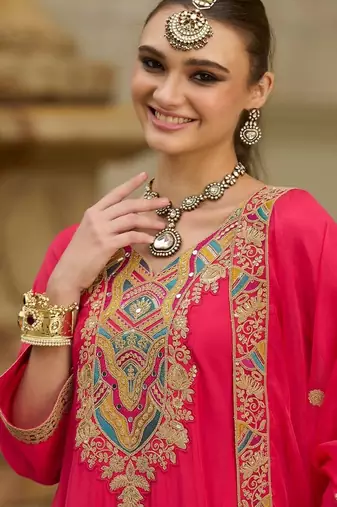 Women Geometric Embroidered A-Line Kurta with Trousers & Dupatta