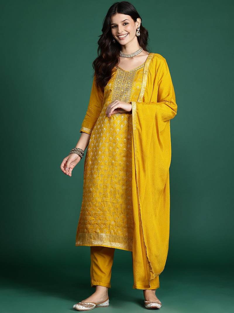 Ethnic Motifs Kurta with Trousers & With Dupatta