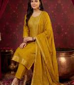 Women Ethnic Motifs Embroidered Regular Kurta with Trousers & With Dupatta