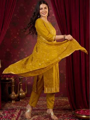 Women Ethnic Motifs Embroidered Regular Kurta with Trousers & With Dupatta 2