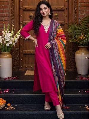 Women Ethnic Motifs Thread Work Kurta with Trousers & With Dupatta 5