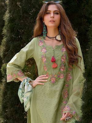 Women Floral Embroidered Thread Work Cotton Kurta with Trousers & With Dupatta 6